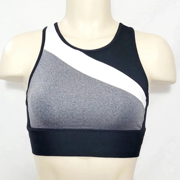 SMALL Champion C9 N9683 Asymetrical Longline Wire Free Sports Bra Gray White NWT - Picture 1 of 5